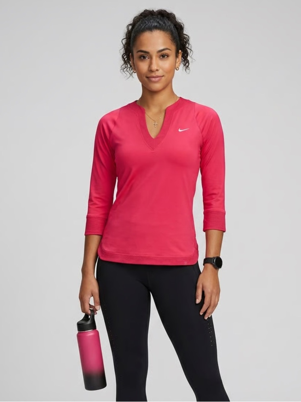 NIKE | Red Spliced Neck 3/4 Sleeve Athletic Top Sz XS